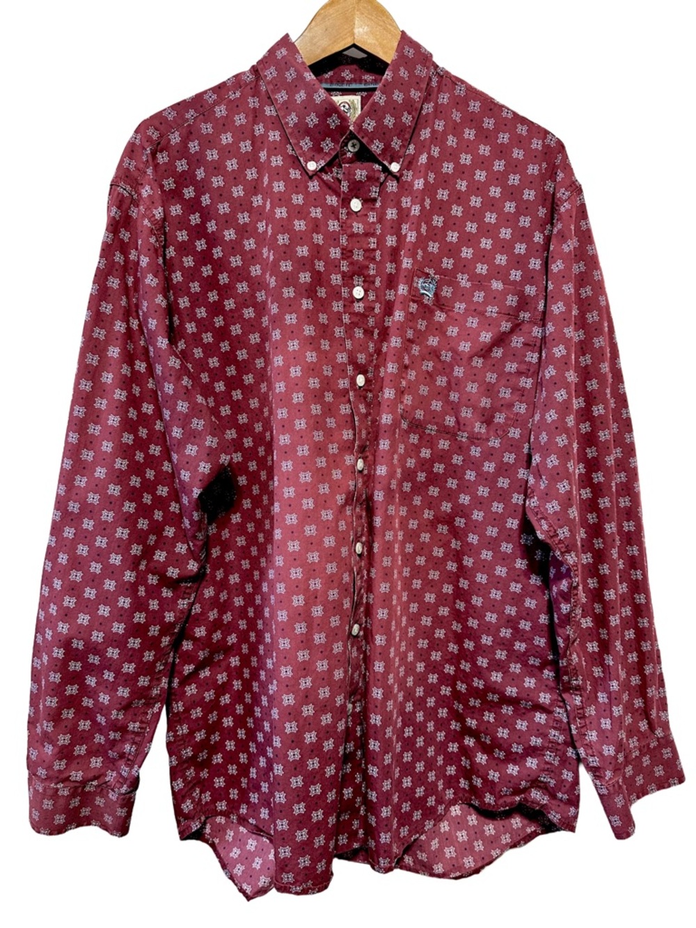 CINCH Maroon Foulard Western Shirt Mens L Rodeo Cowboy